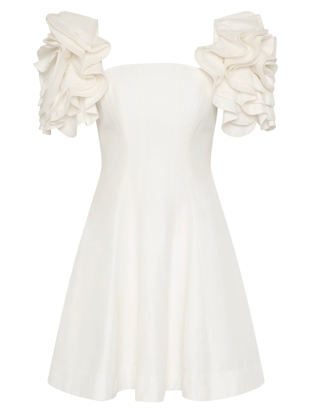Aje Ivory Ruffle-Sleeve Mini Dress